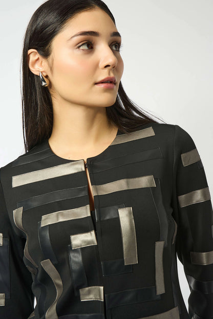 Scuba & Leatherette Collarless Jacket