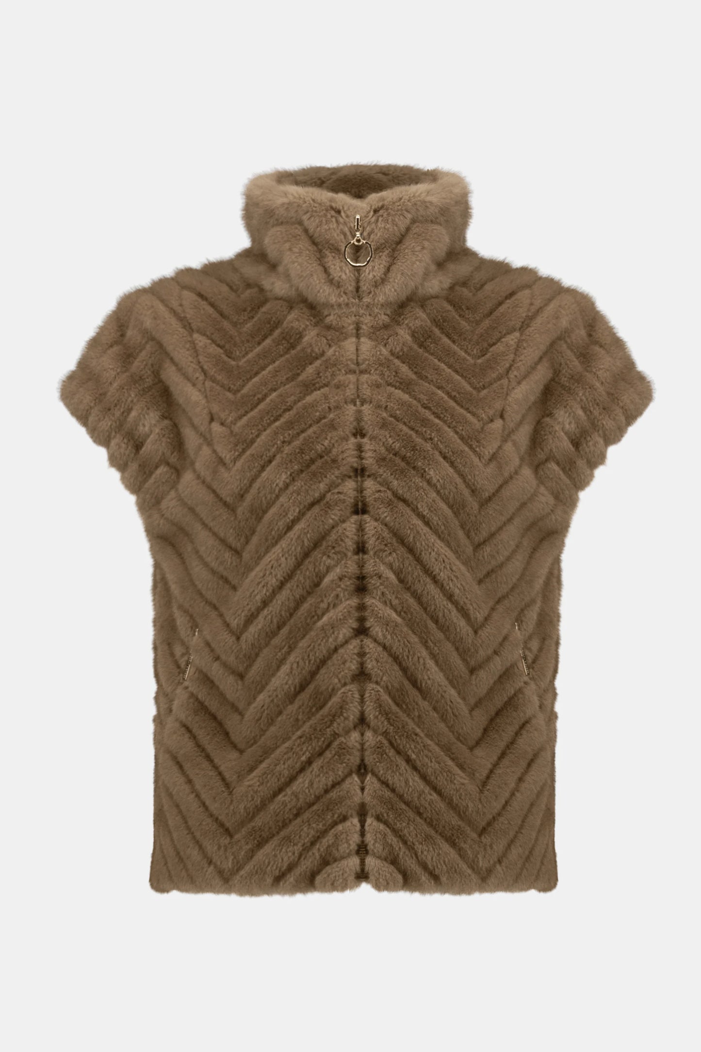 Chevron Faux Fur Mock Neck Vest