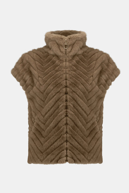 Chevron Faux Fur Mock Neck Vest