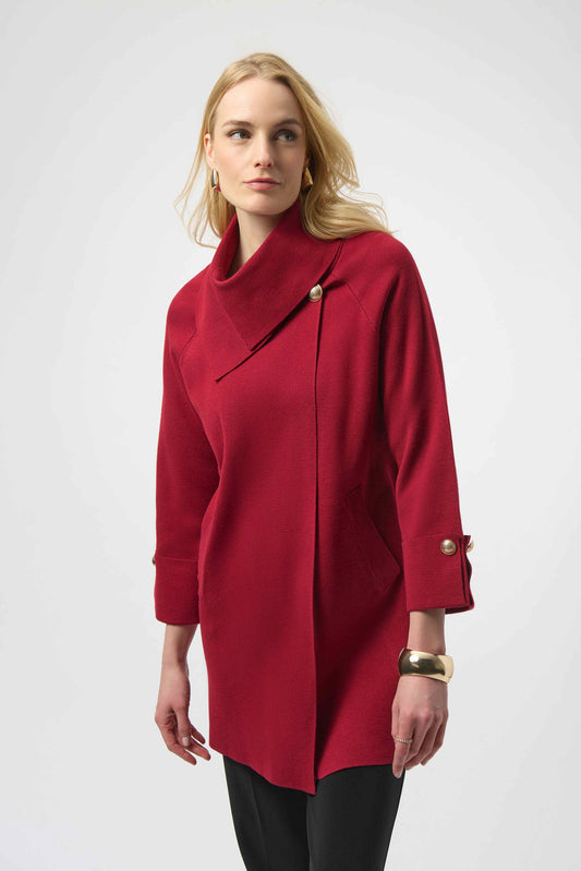Sweater Knit Coat with Overlap Collar
