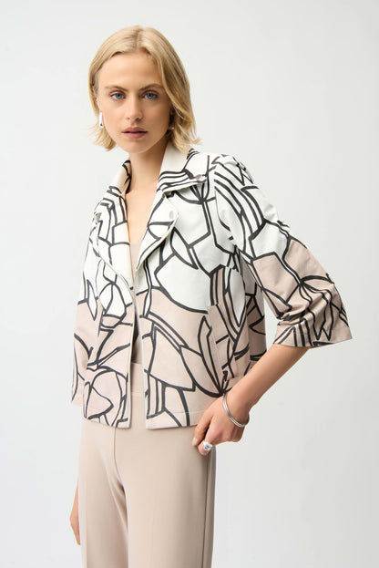 Faux Suede Abstract Print Swing Jacket