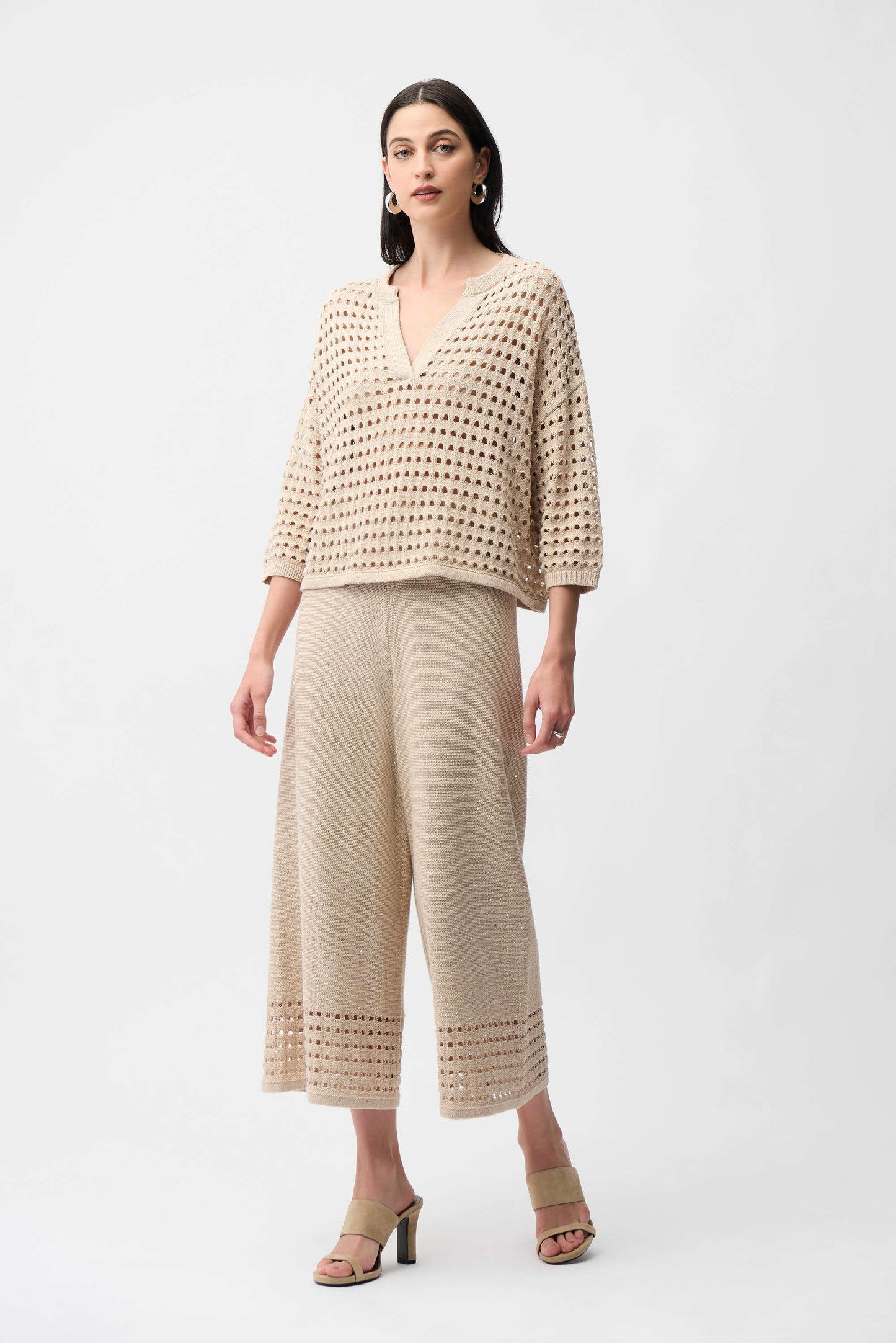 Cotton Blend Open Stitch Boxy Sweater