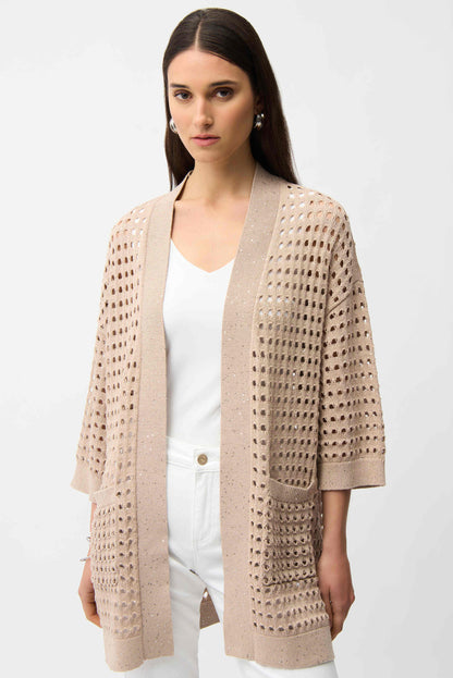 Cotton Blend Open Stitch Boxy Cardigan