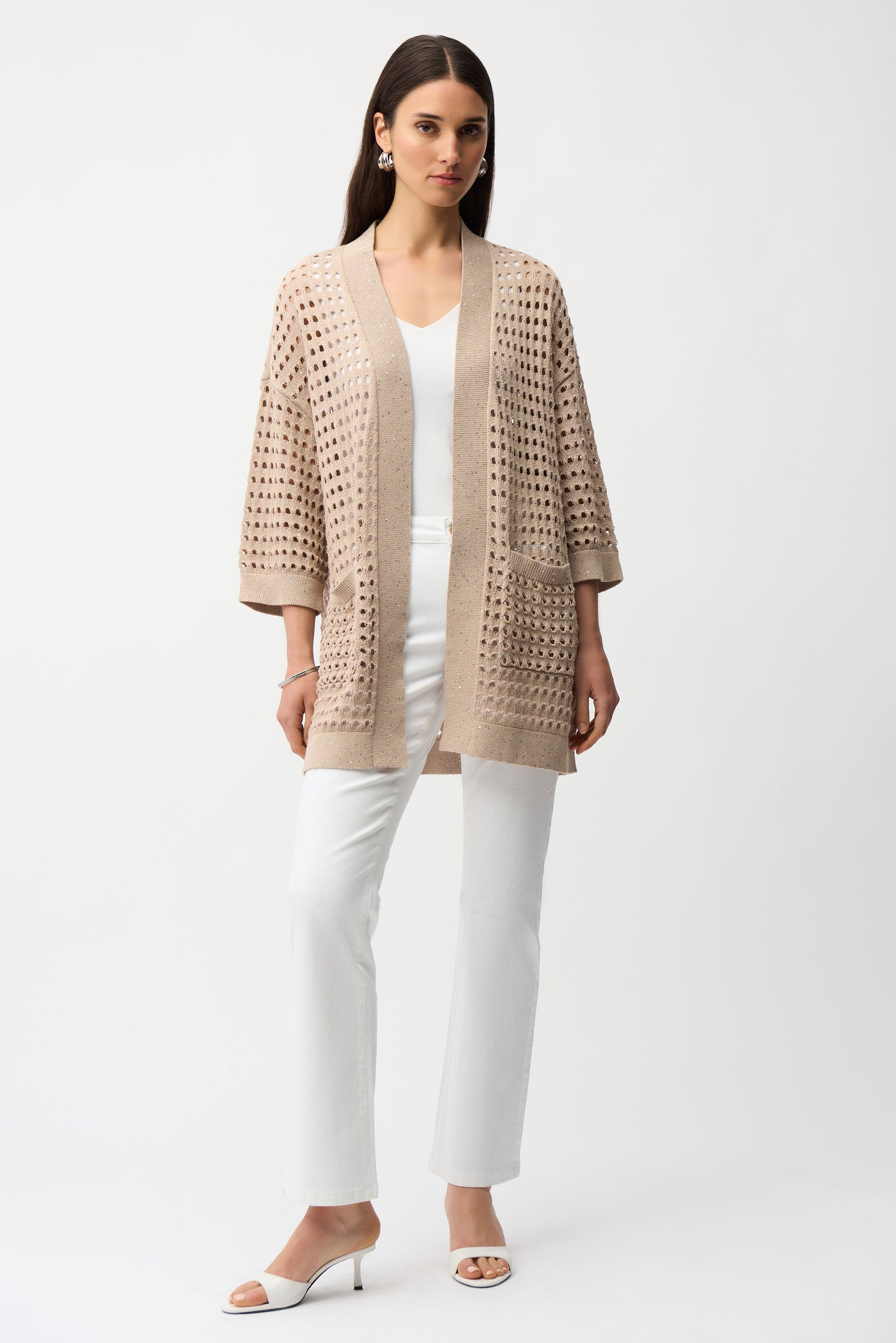 Cotton Blend Open Stitch Boxy Cardigan