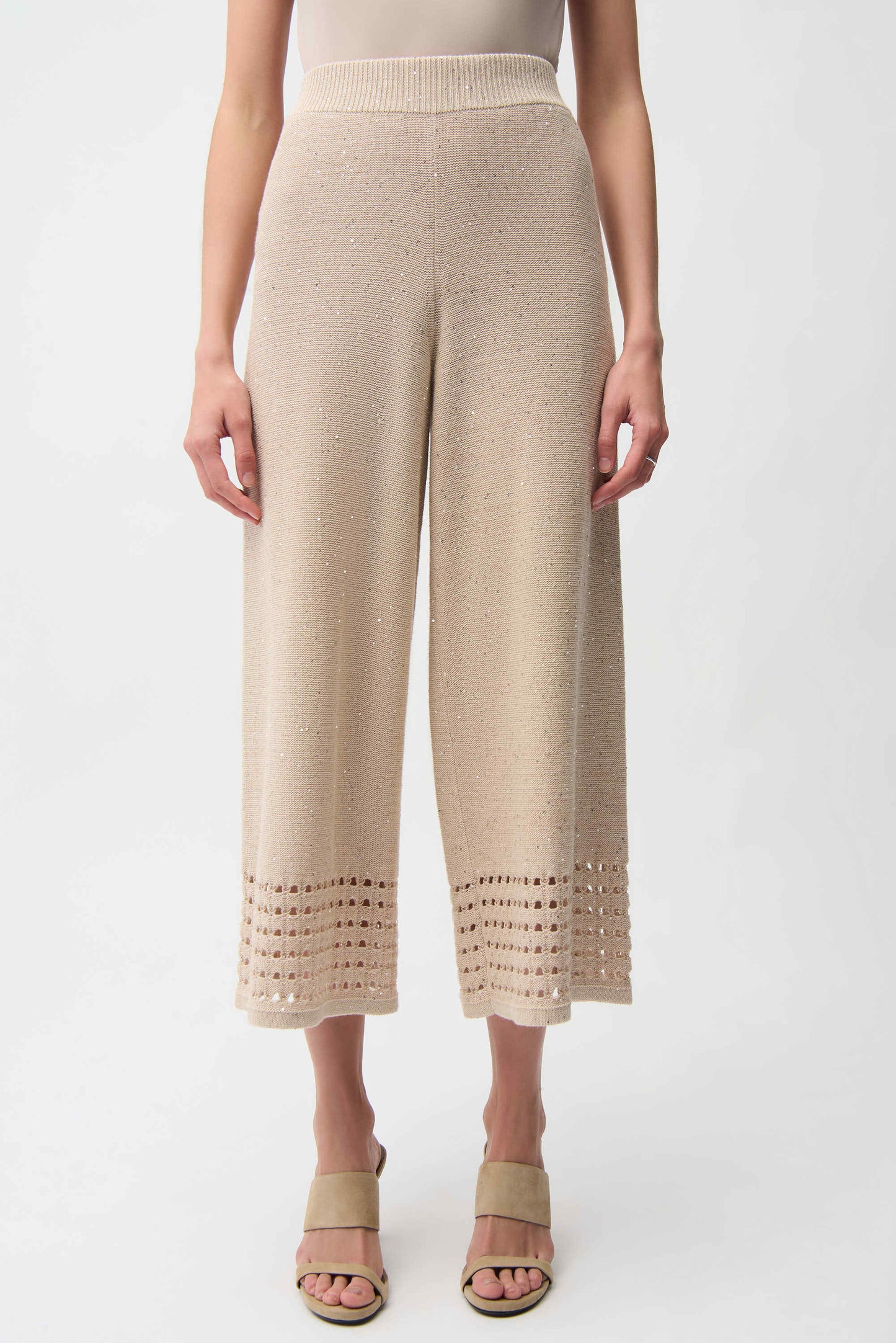Sequins Yarn Culotte Pants With Open Stitch Border