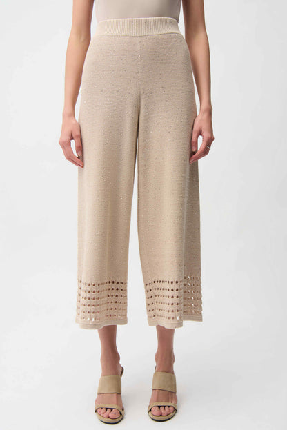 Sequins Yarn Culotte Pants With Open Stitch Border
