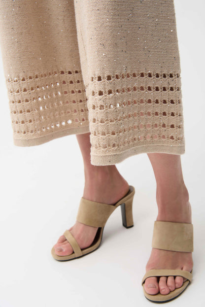 Sequins Yarn Culotte Pants With Open Stitch Border