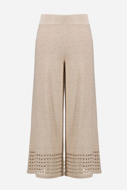 Sequins Yarn Culotte Pants With Open Stitch Border