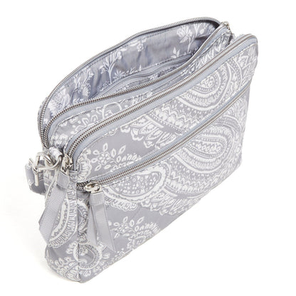 Triple Compartment Crossbody Bag in Performance Twill- Cloud Gray Paisley