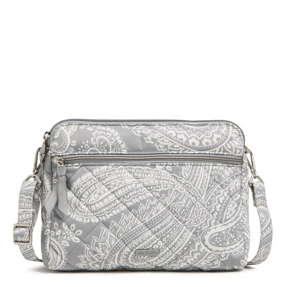 Triple Compartment Crossbody Bag in Performance Twill- Cloud Gray Paisley