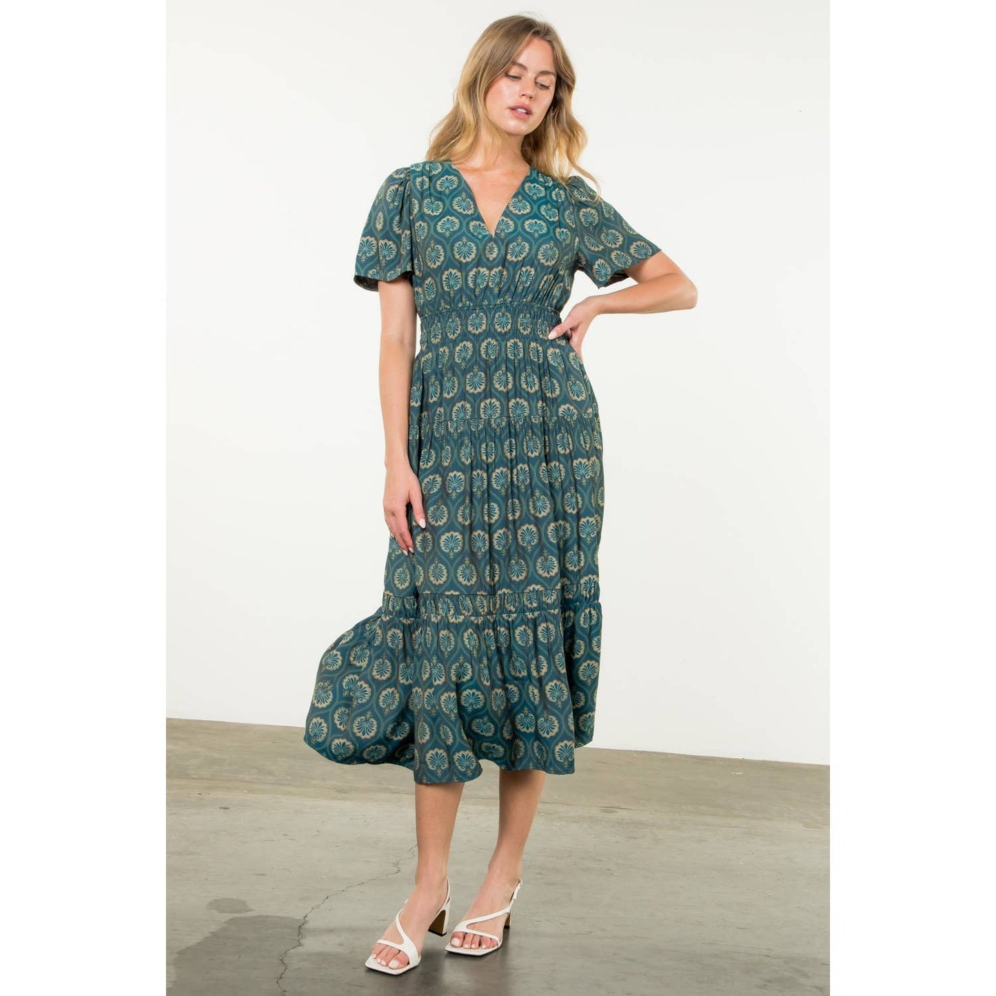 Smocked Waist Teal Maxi Dress