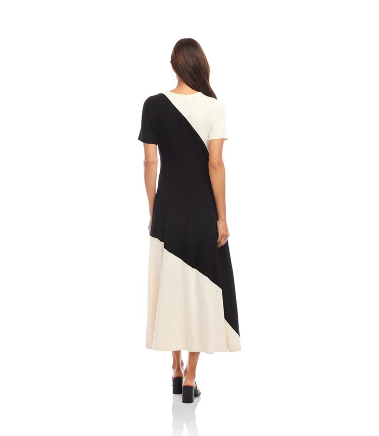 Short Sleeve Contrast Midi Dress