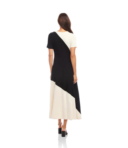 Short Sleeve Contrast Midi Dress