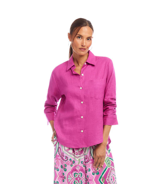 Linen Ruched Sleeve Shirt