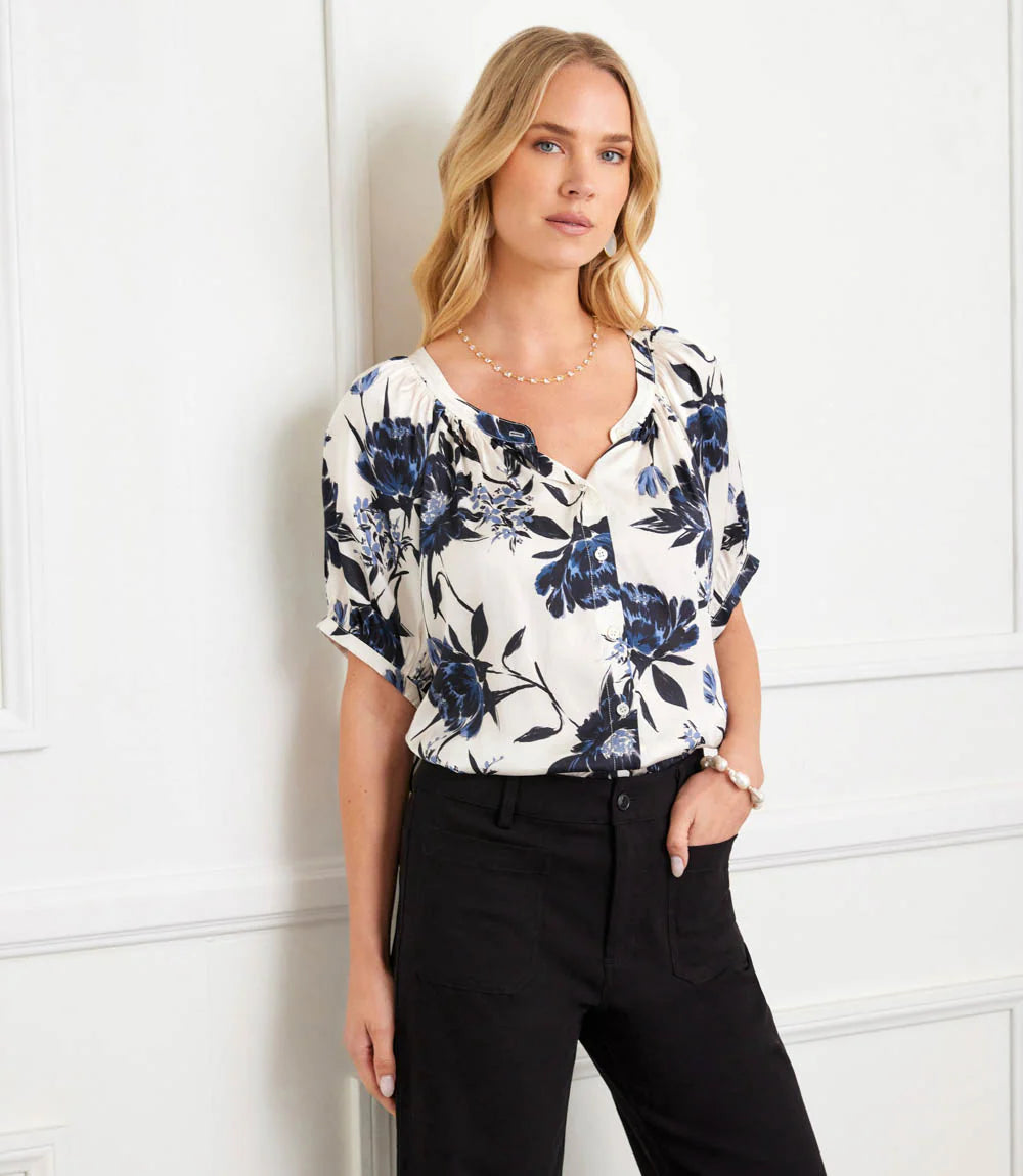 Satin Short Sleeve Peasant Top