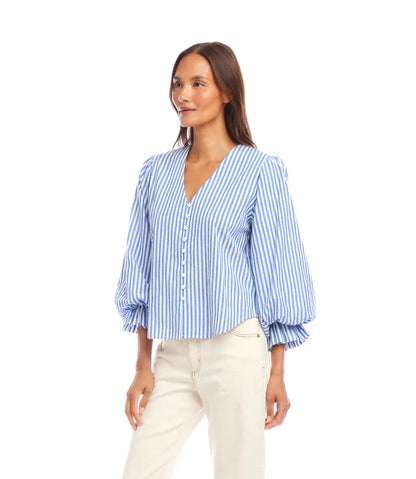 Stripe Layered Sleeve Shirred Blouse