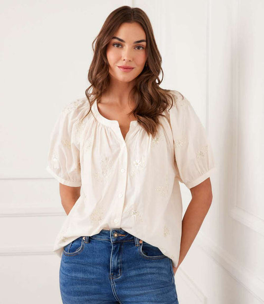 Short Sleeve Embroidered Peasant Top