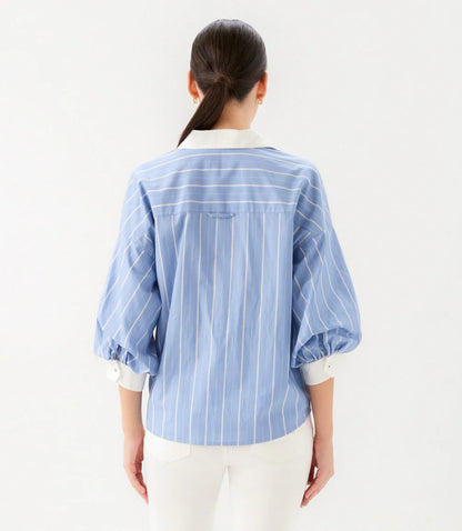 Stripe Lantern Sleeve Button-Up Shirt