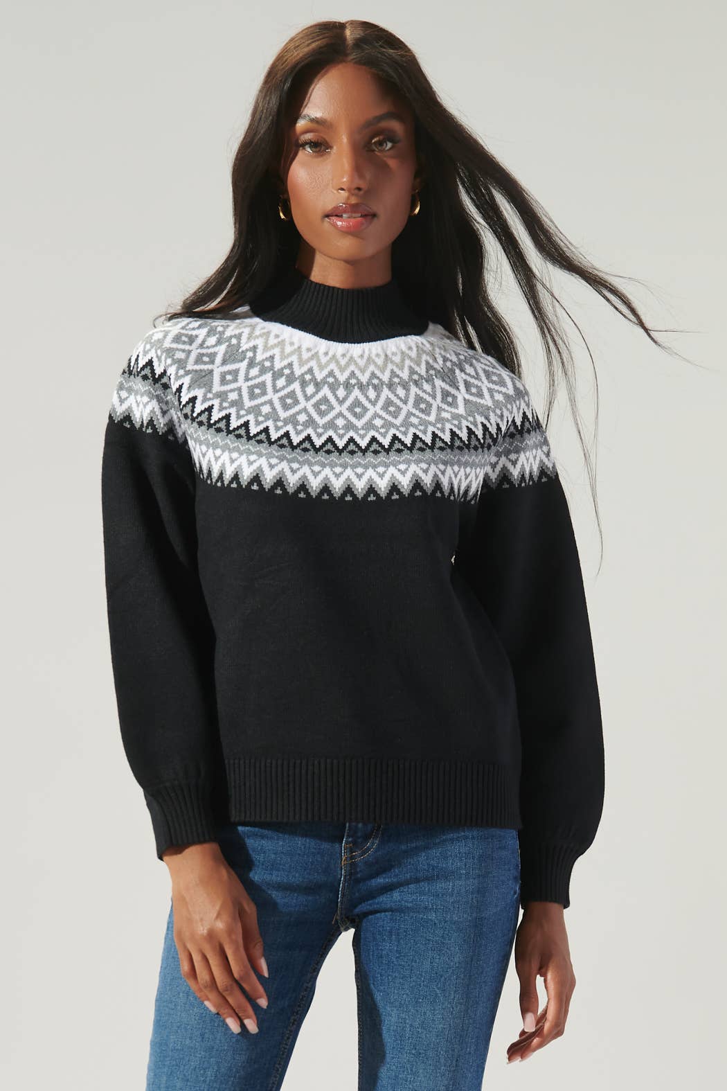 Honey Baby Fair Isle Mock Neck Sweater