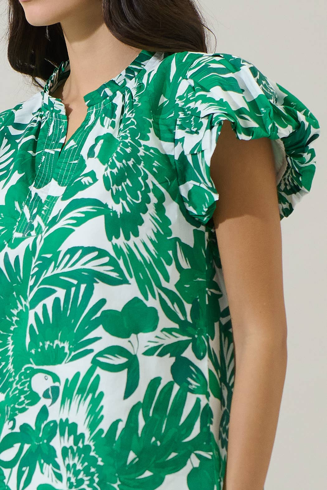Masey Tropical Keni Split Neck Top