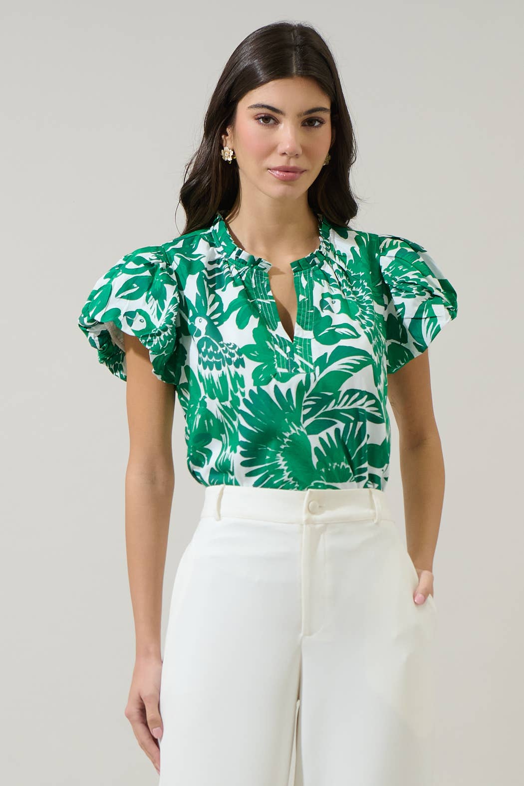Masey Tropical Keni Split Neck Top