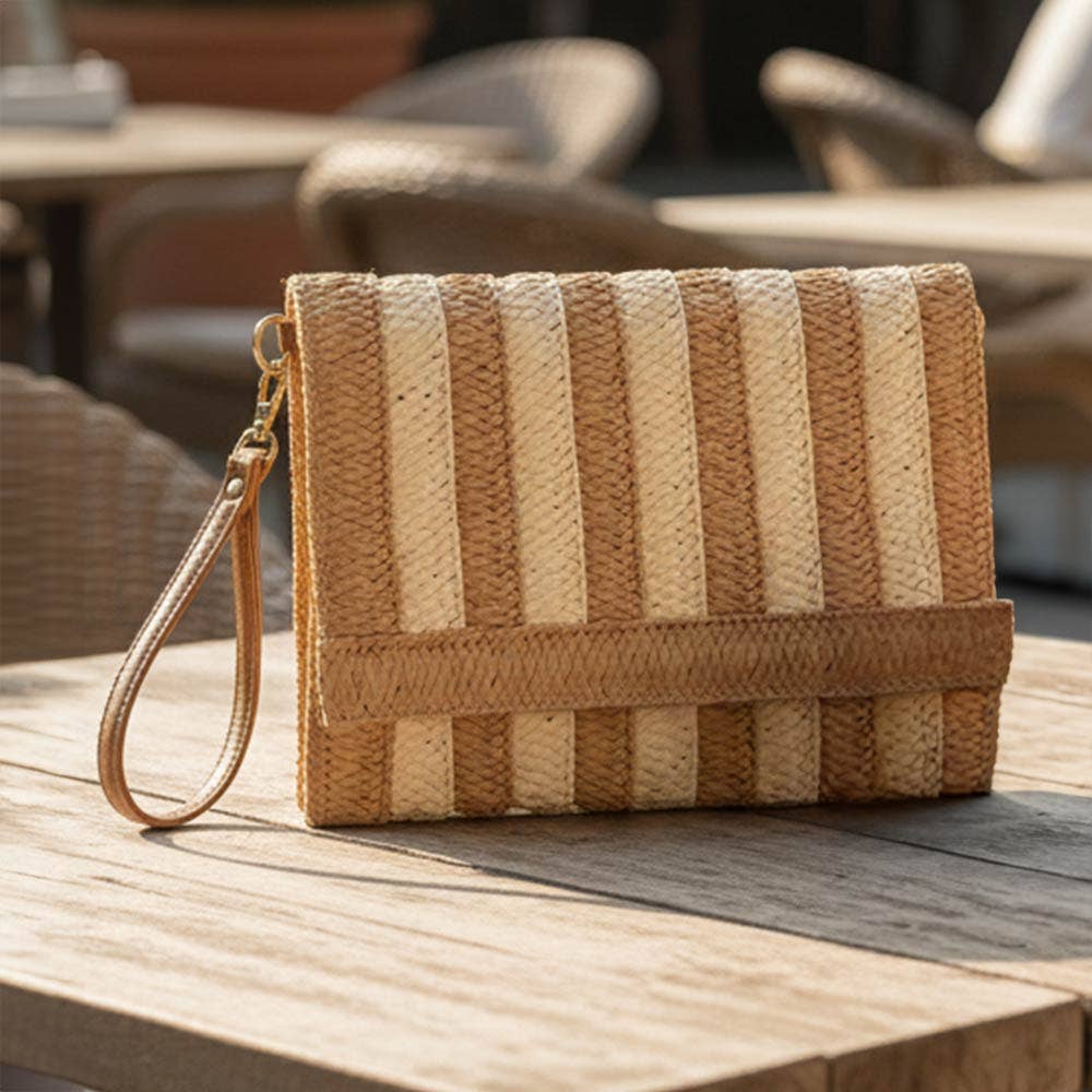 Striped Woven Foldover Wristlet Clutch Crossbody Bag