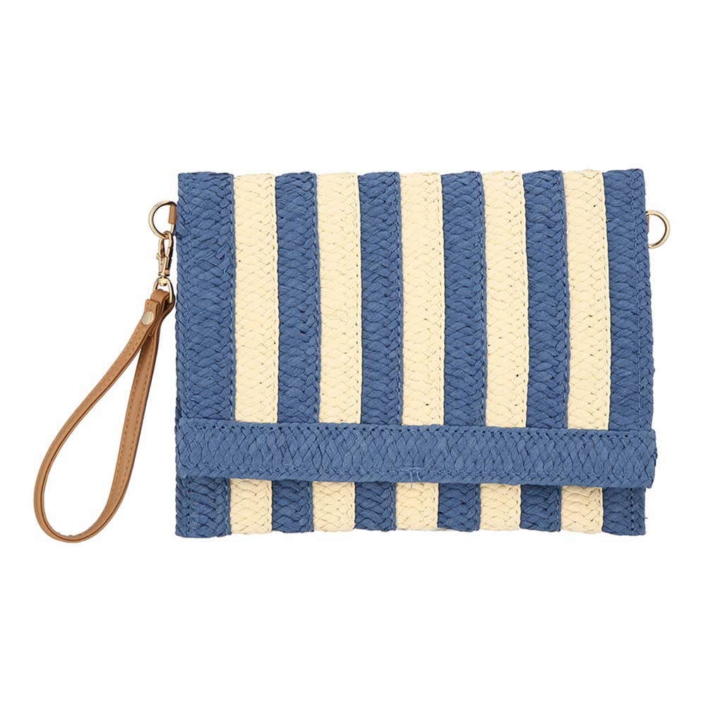 Striped Woven Foldover Wristlet Clutch Crossbody Bag