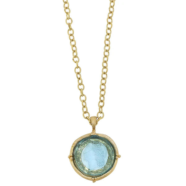 Long Venetian Glass Coin Intaglio Necklace