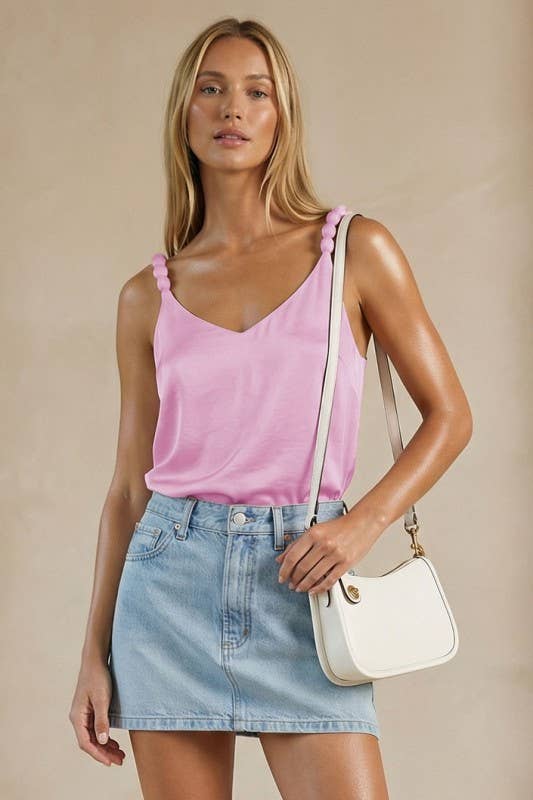 Classic V-neck Tank Top With Strap Accent