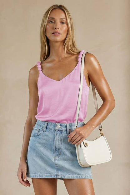 Classic V-neck Tank Top With Strap Accent