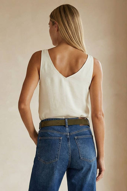 Classic V-neck Tank Top With Strap Accent