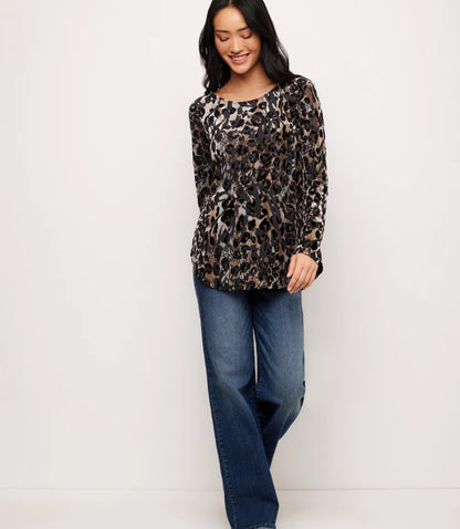 Long Sleeve Velvet Burnout Shirttail Top