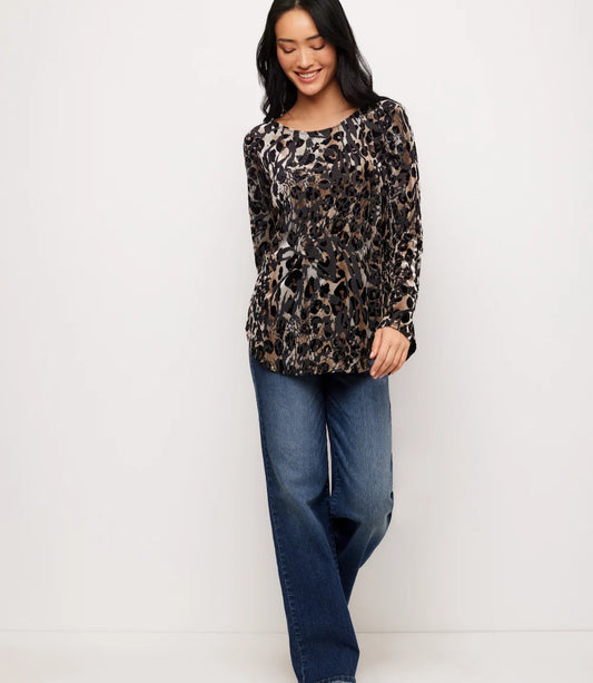 Long Sleeve Velvet Burnout Shirttail Top