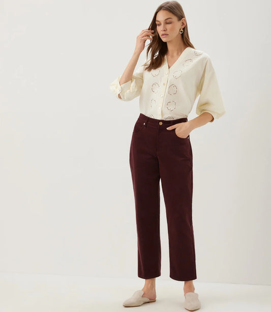 Corduroy Ankle Pants- Wine