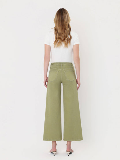 HIGH RISE DRAWSTRING COLOR CROP WIDE LEG JEANS