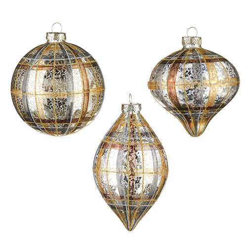 4" PLAID MERCURY GLASS ORNAMENT