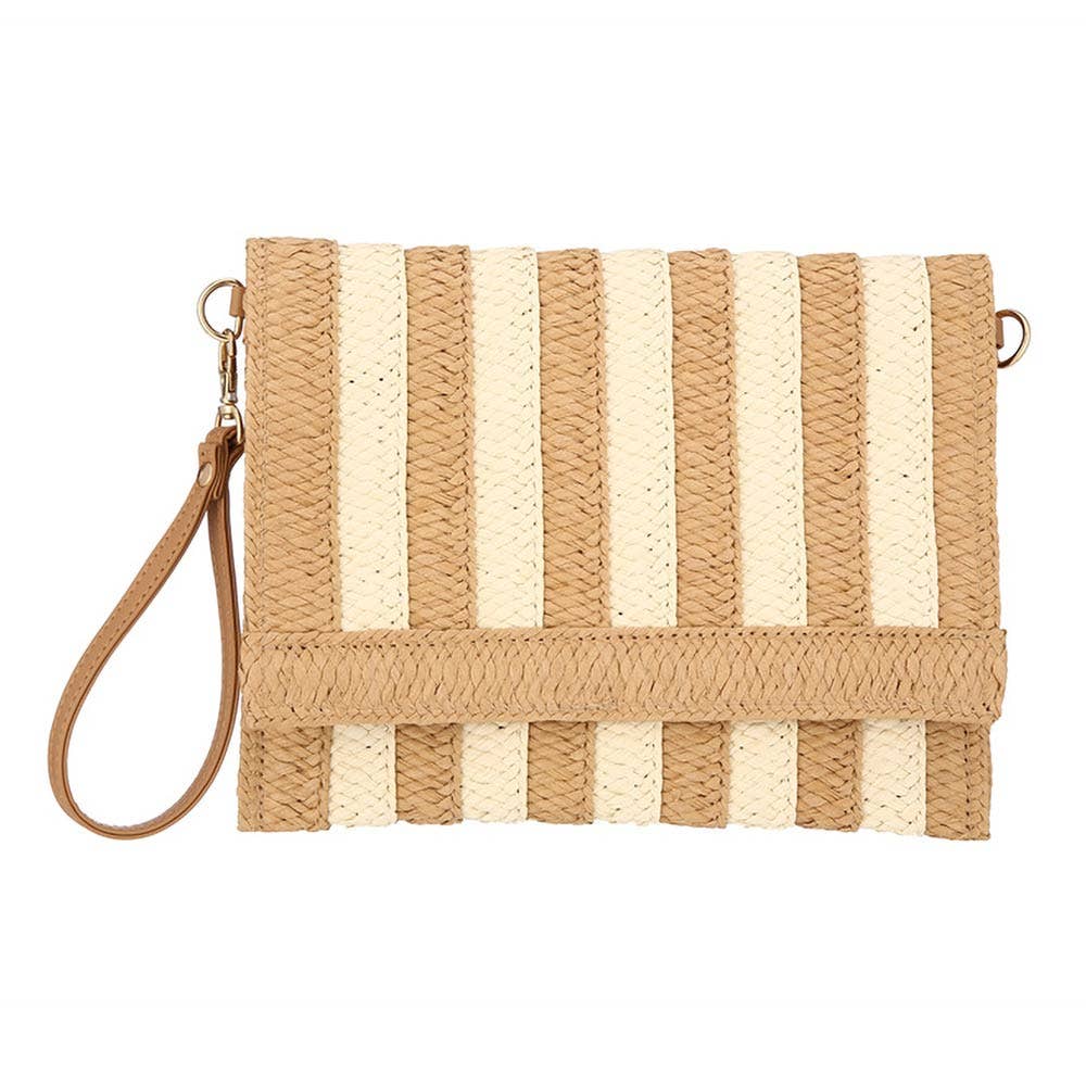 Striped Woven Foldover Wristlet Clutch Crossbody Bag