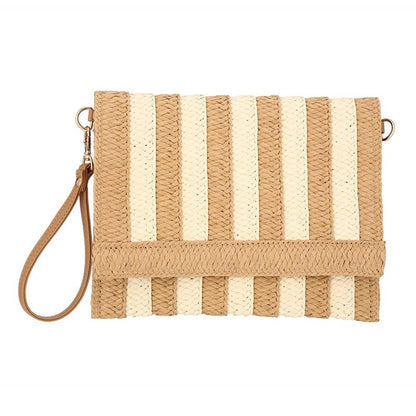 Striped Woven Foldover Wristlet Clutch Crossbody Bag