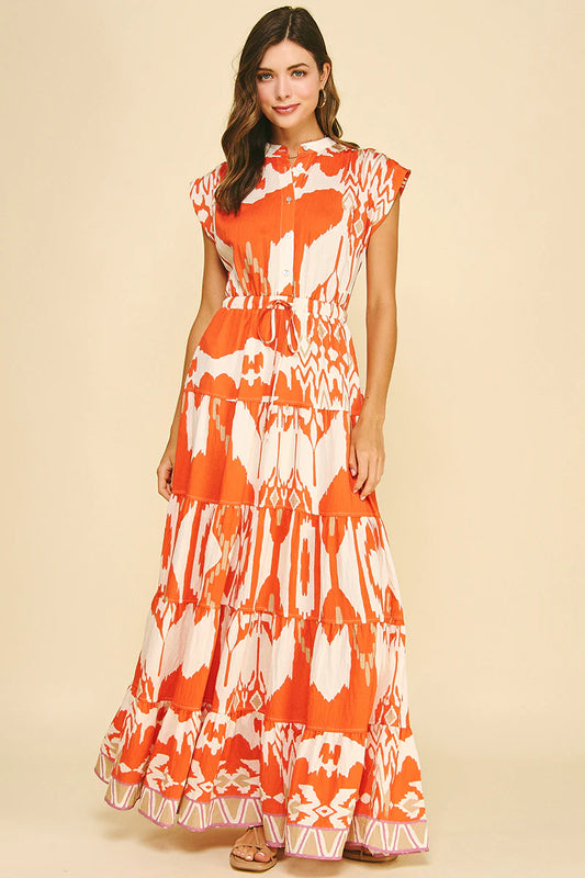 Kristen Geometric Pattern Tiered Maxi Dress