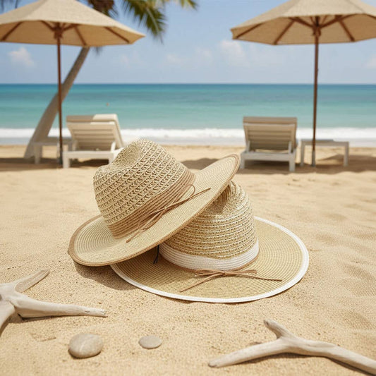Bow Accent Two Tone Woven Straw Summer Fedora Hat