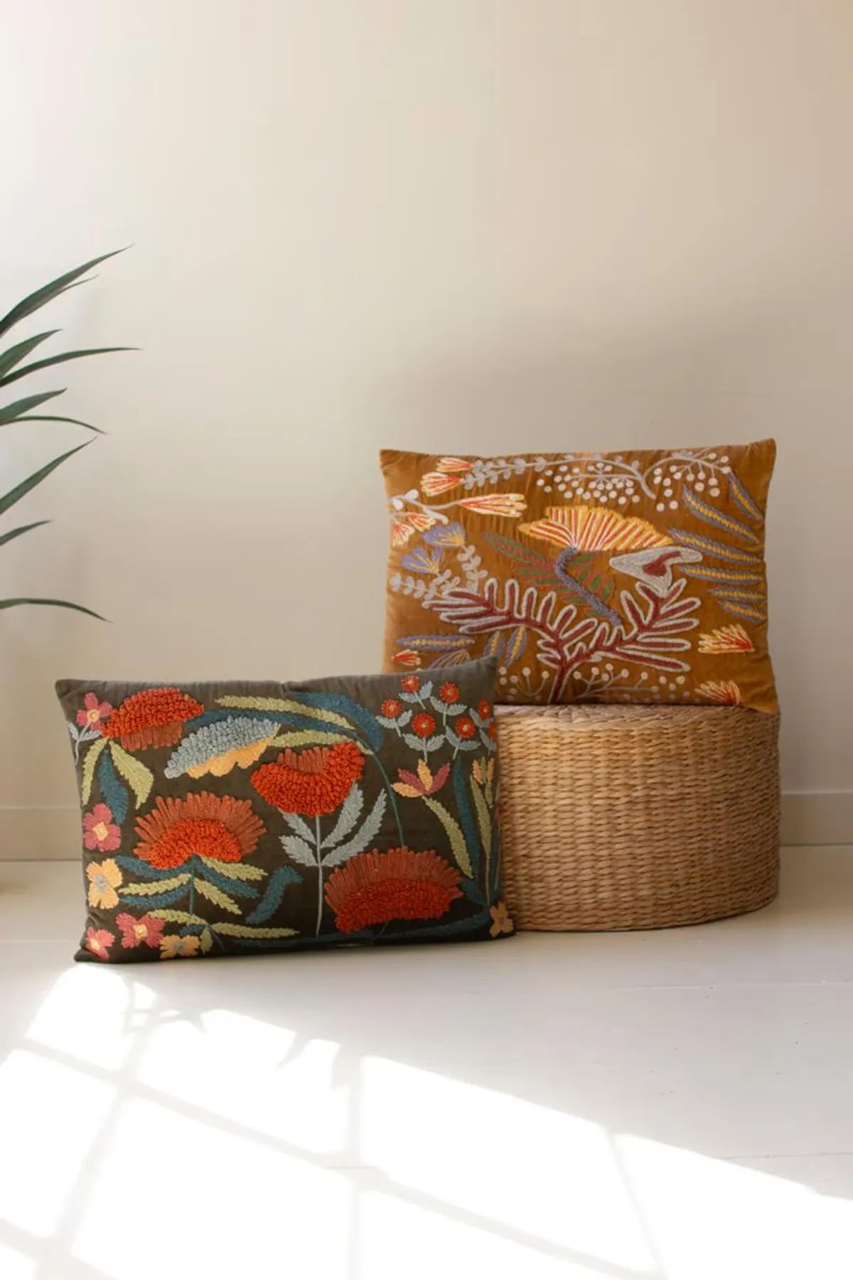 Embroidery Pillows with Flowers