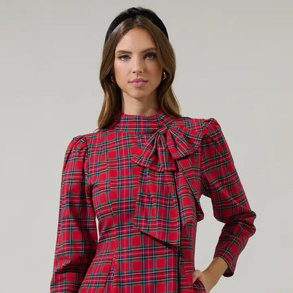 Arvada Plaid Padma Bow Mini Dress