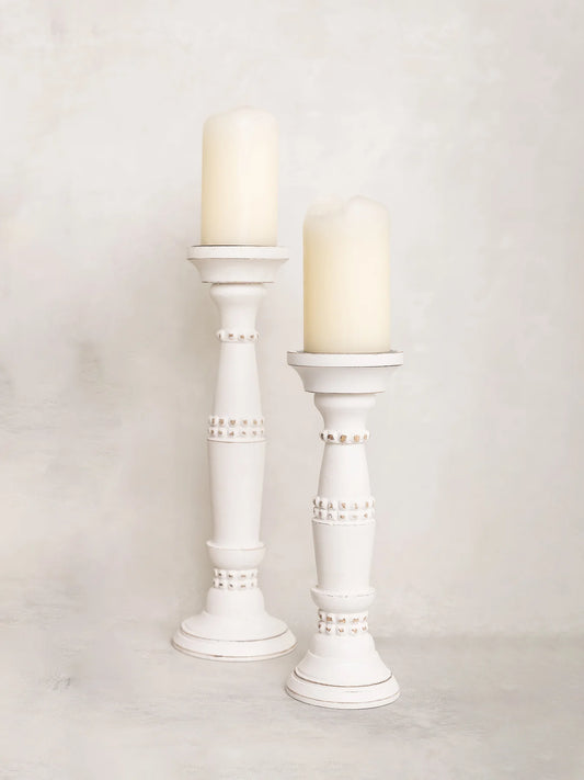 Beaded Candle Stick Whitewash Large