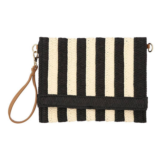 Striped Woven Foldover Wristlet Clutch Crossbody Bag