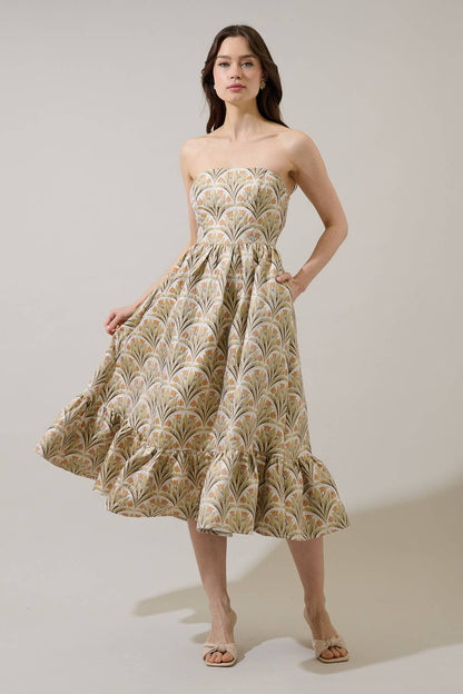 Aurra Jacquard Strapless Midi Dress