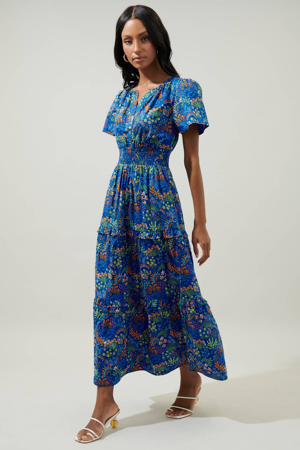 Ruya Floral Palmer Poplin Tiered Maxi Dress