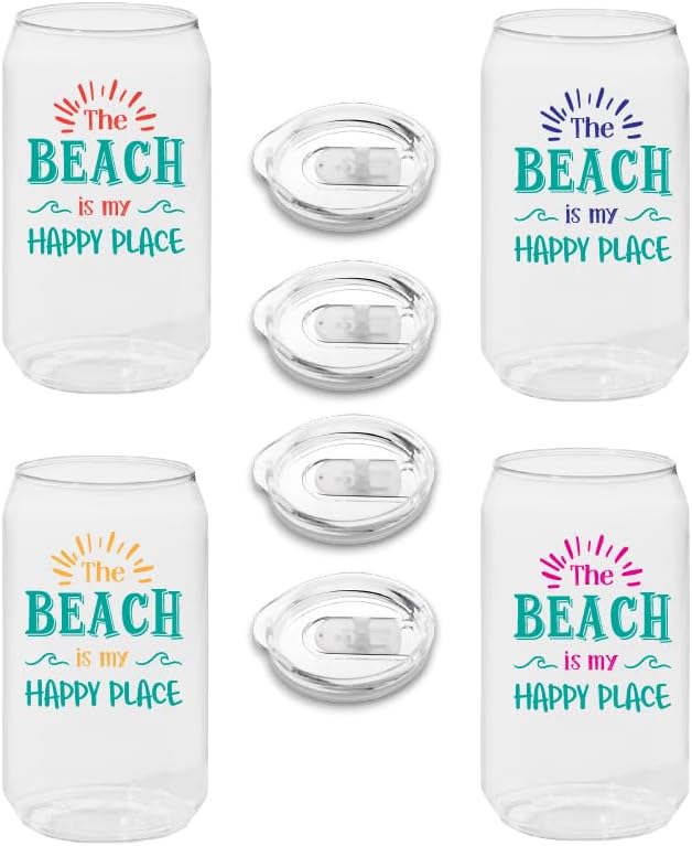 Beach Tritan Unbreakable Can Cups with lids- 4-pk