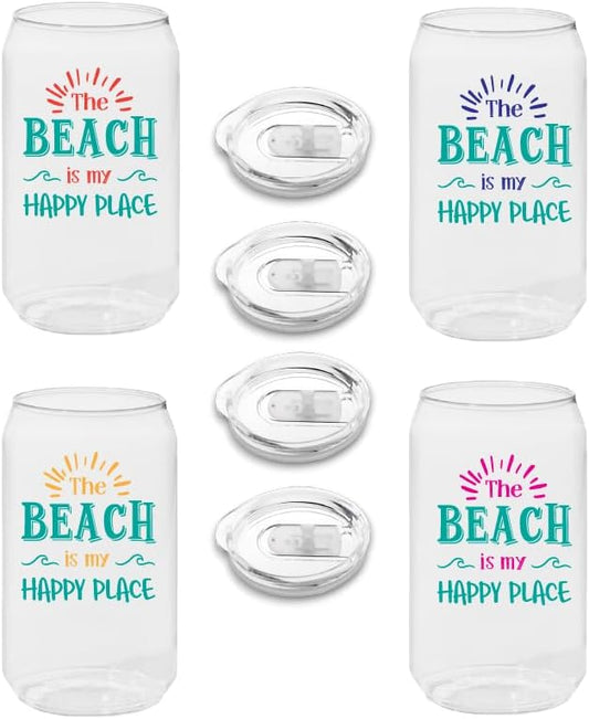 Beach Tritan Unbreakable Can Cups with lids- 4-pk