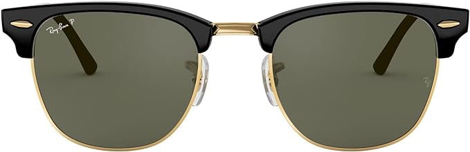 Clubmaster Classic - Polished Black On Gold w/ Green Lens
