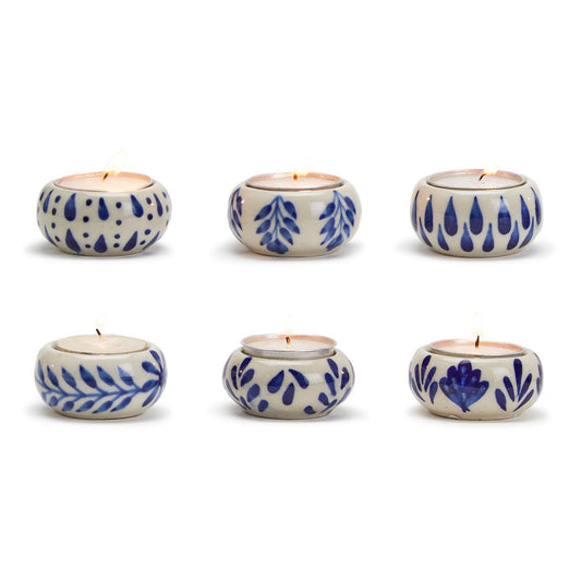 Blue and White Chinoiserie Candleholder with Tealight Candle
